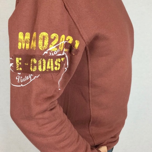 Reebok rare design vintage pullover crew neck Rusty brown colour ripped fabric - Picture 2 of 8
